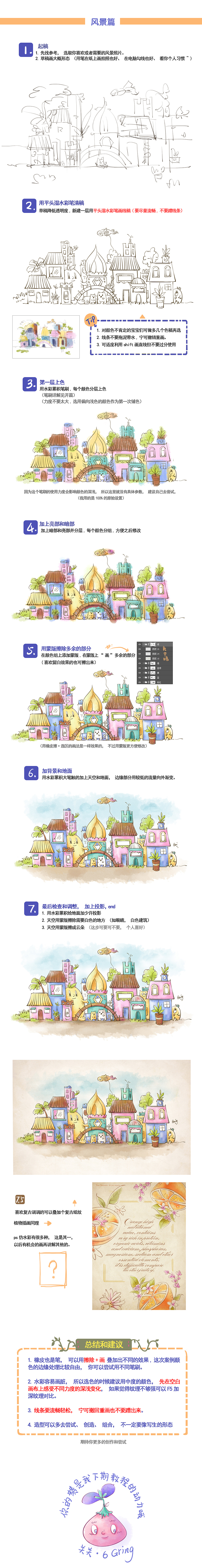 6Gring的插畫筆記（3）：ps仿水彩插畫實例（植物篇、風景篇）內(nèi)含教程和筆刷詳解（圖ZODU4NDQ4NTI=） - 創(chuàng)作習作 - 站酷設計師6Gring關關原創(chuàng)素材 - 站酷ZCOOL