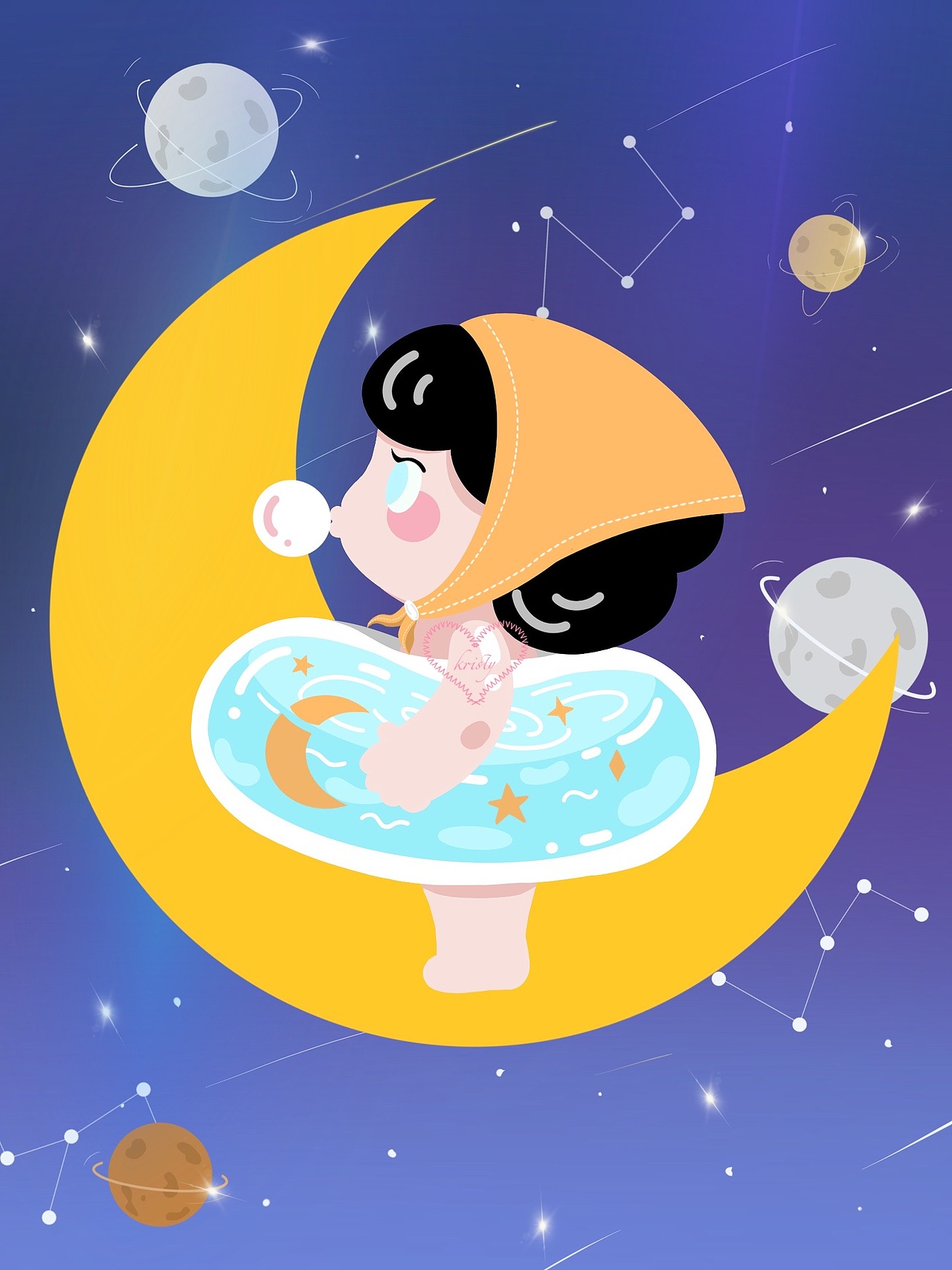 游泳圈泡泡星空甜心|动漫|单幅漫画|purple辛辛_原创作品-站酷zcool