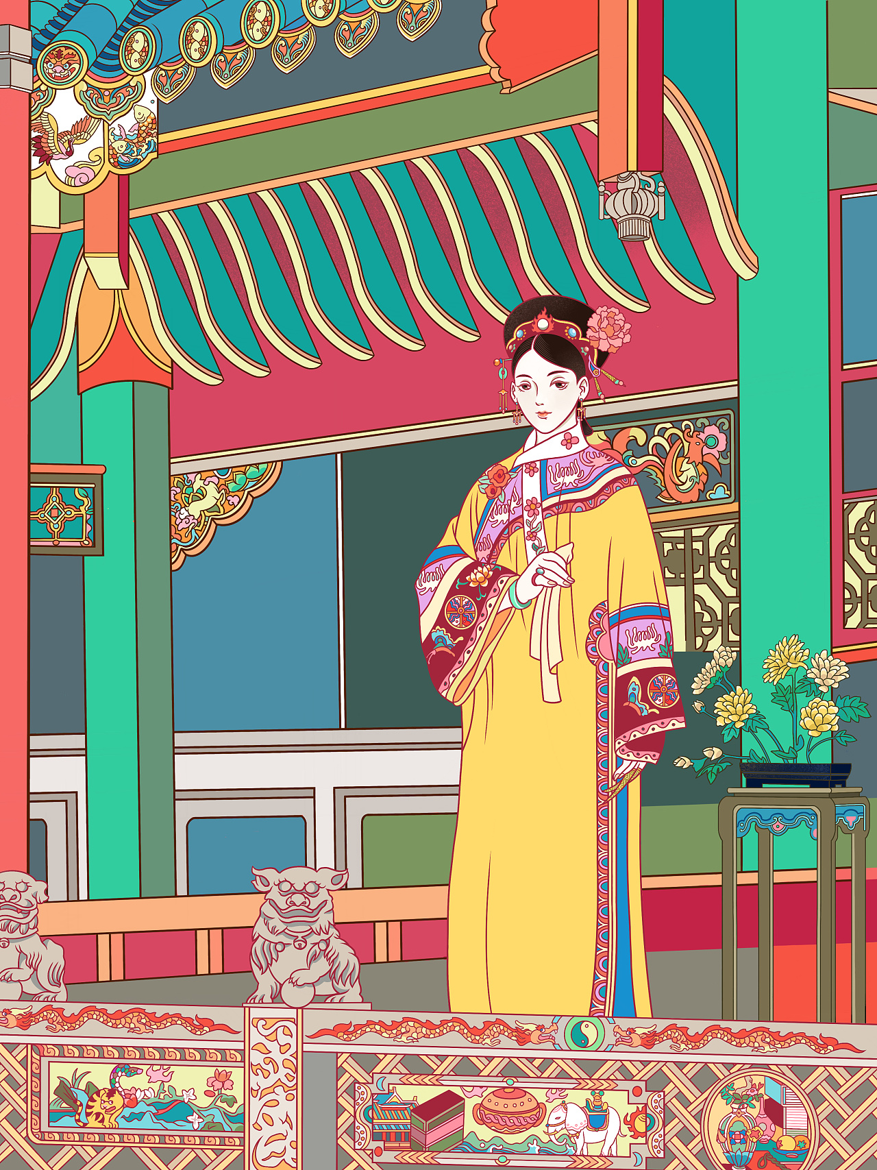 清宫后妃系列国风包装插画