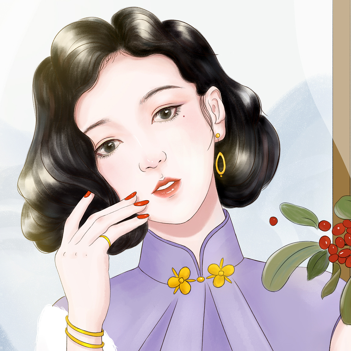 古风插画面膜海报