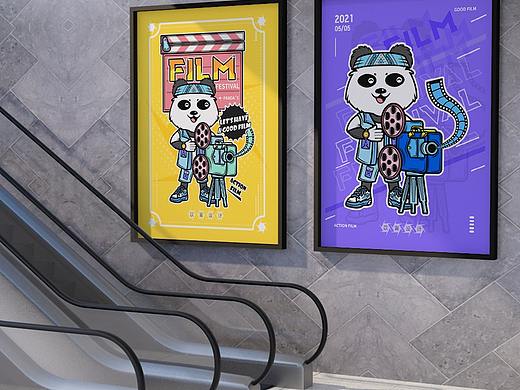 #商业插画#潮流插画 熊猫看电影 潮流头巾 男装