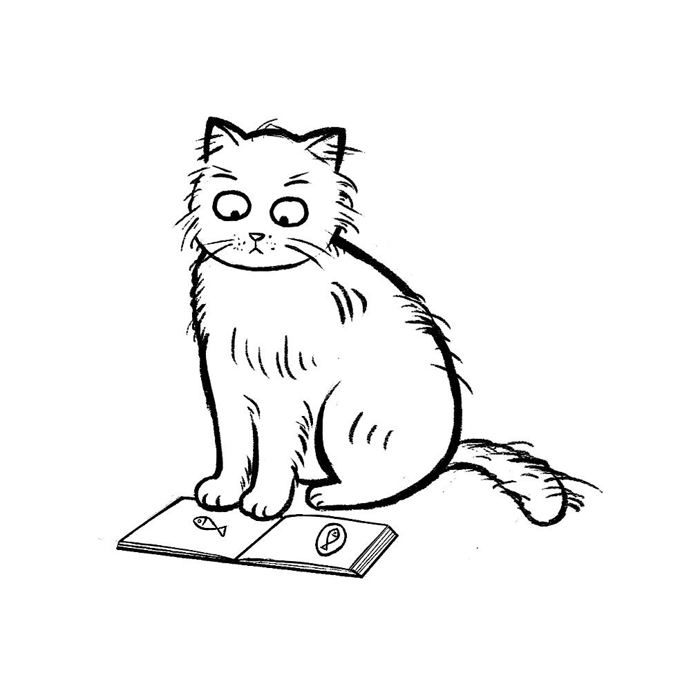 小猫简笔画动漫看书图片