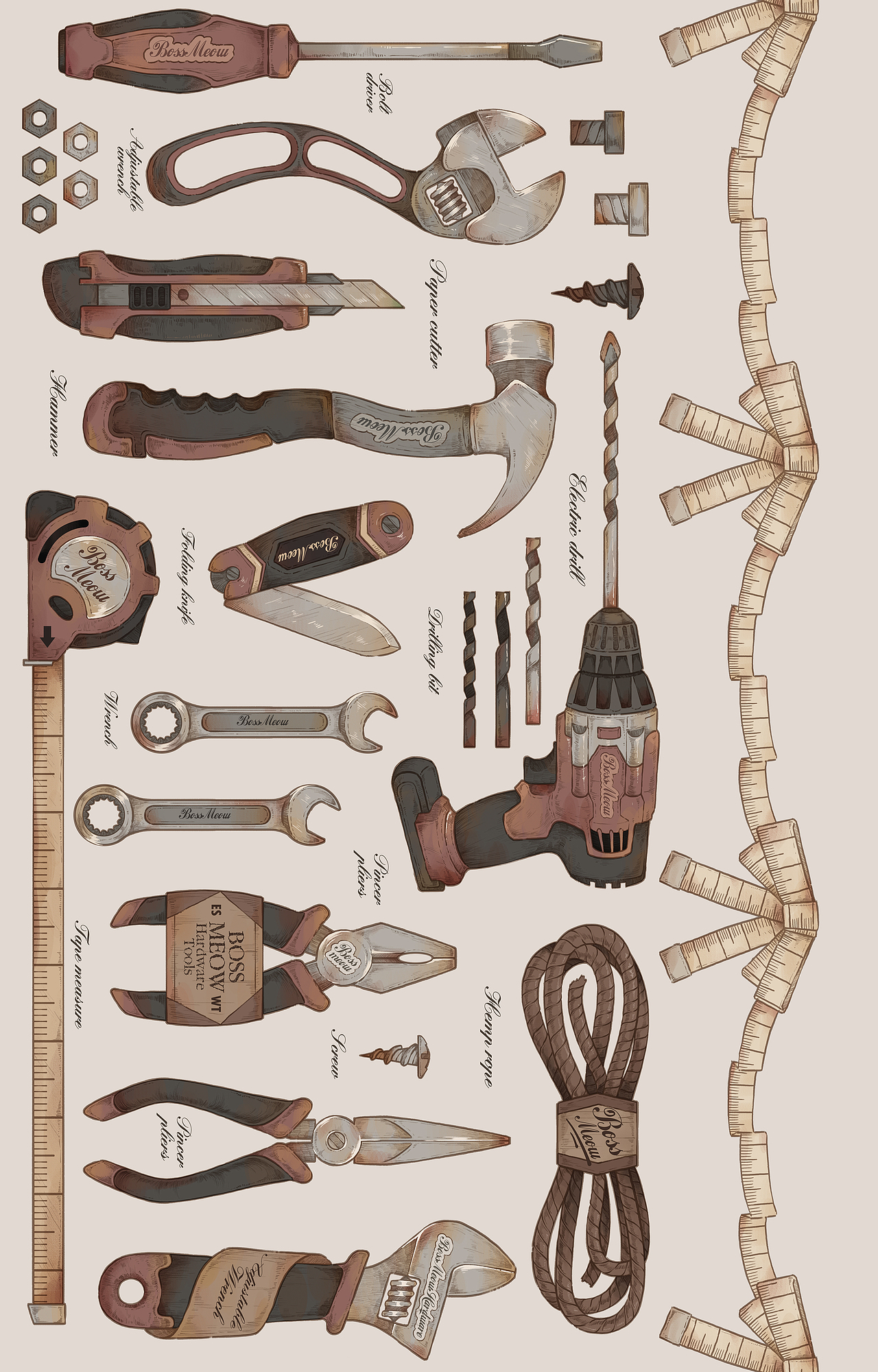 【画个锤子】复古风五金工具插画（图ZMjI3OTU5MjY4） - 商业插画 - 站酷设计师桃伯伯TAOPAIPAI原创素材 - 站酷ZCOOL