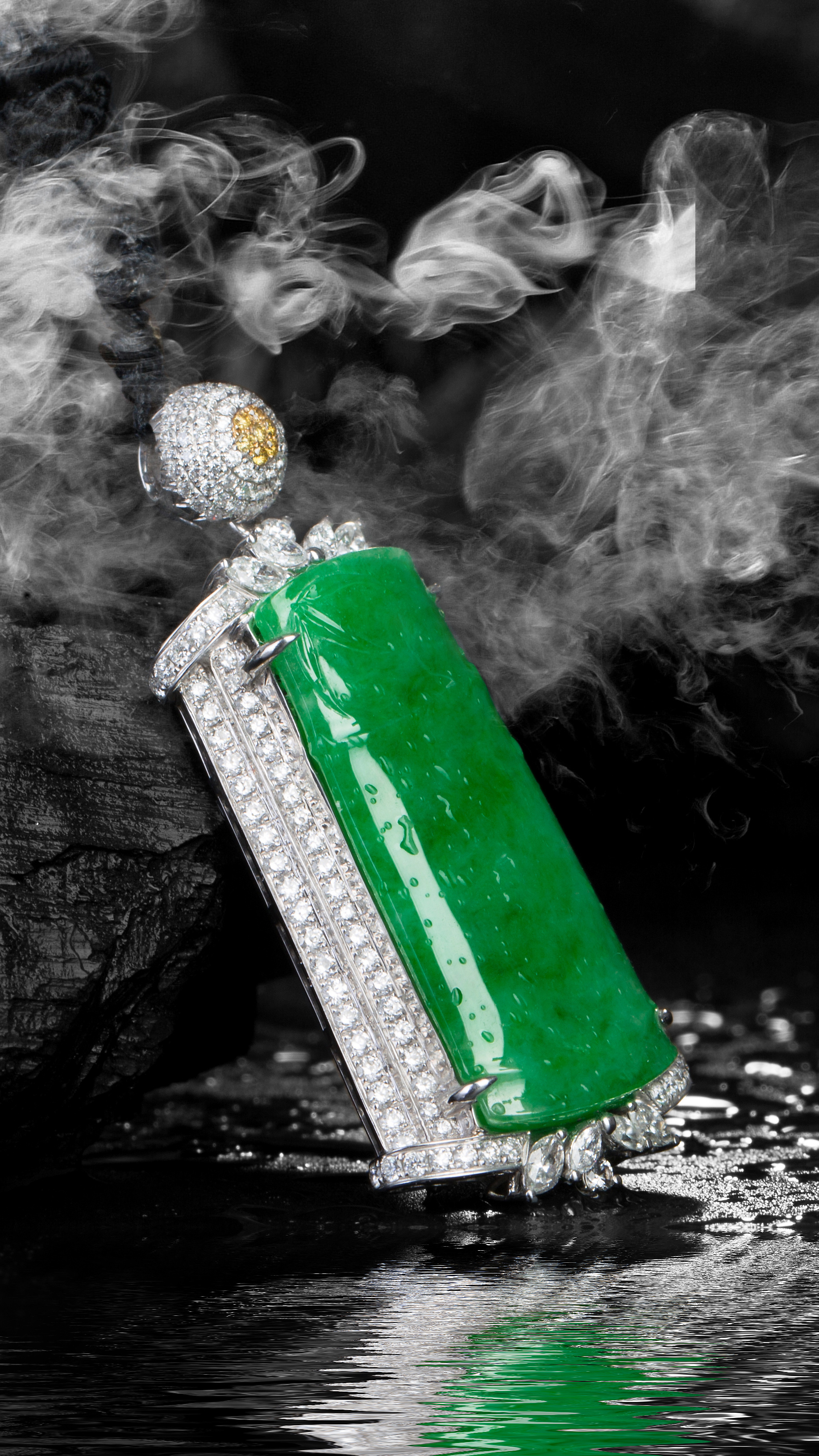 帝王绿翡翠镶嵌钻石吊坠拍摄kv拍摄 广告摄影 珠宝摄影|摄影|产品摄影