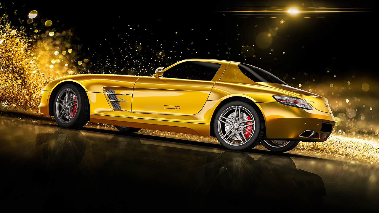 奔驰SLS金色颗粒背景广告图