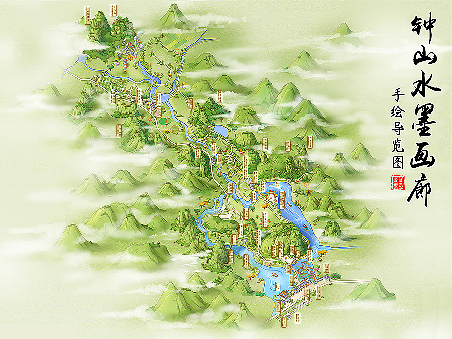 钟山画廊旅游手绘地图—喵星岛文创