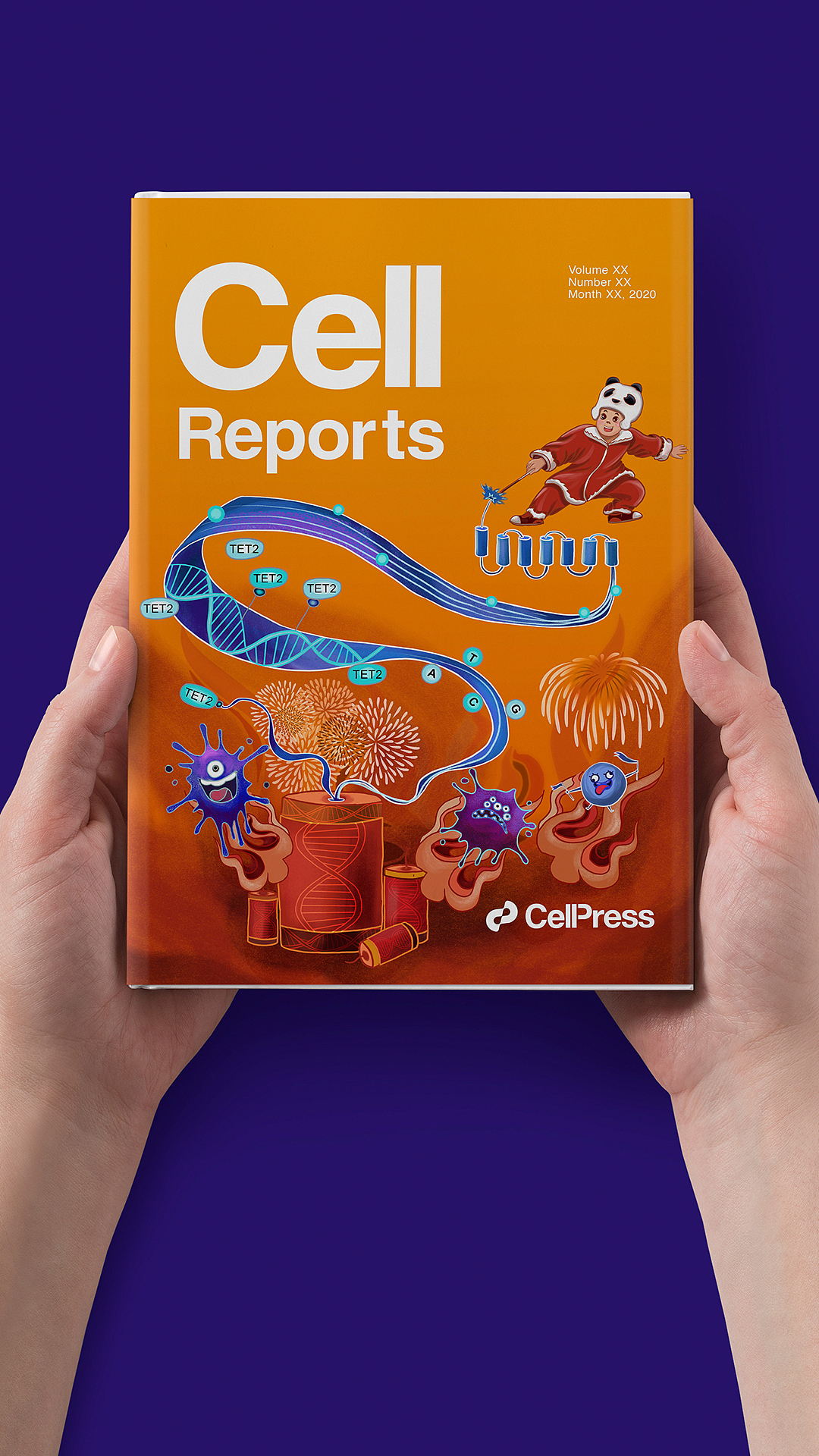 为浙江大学绘制美国生物医学核心期刊cell reports封面_鲲鹏设计插画