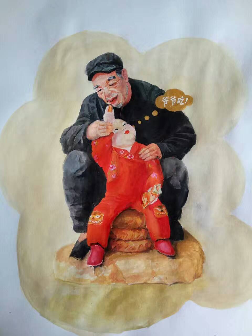 2017年鸡年春节*临摹天津泥人张作品——中国人的血脉