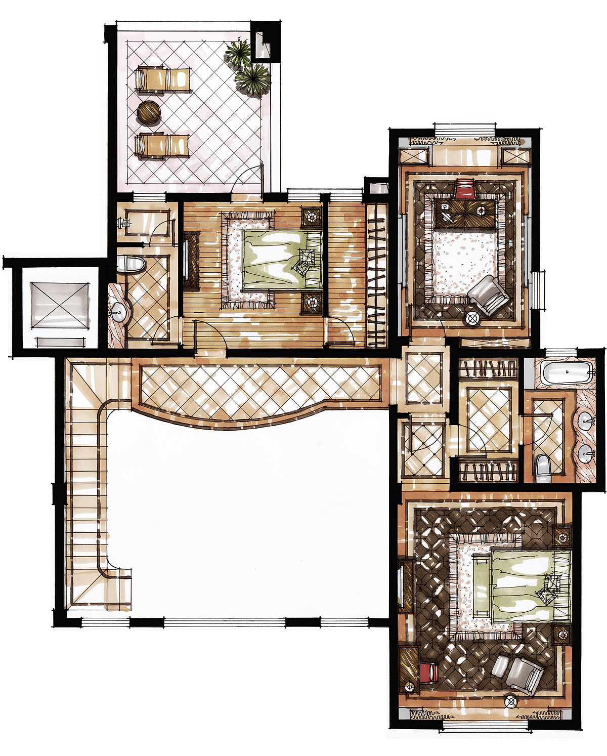 一些以前画过的商业手绘室内平面图