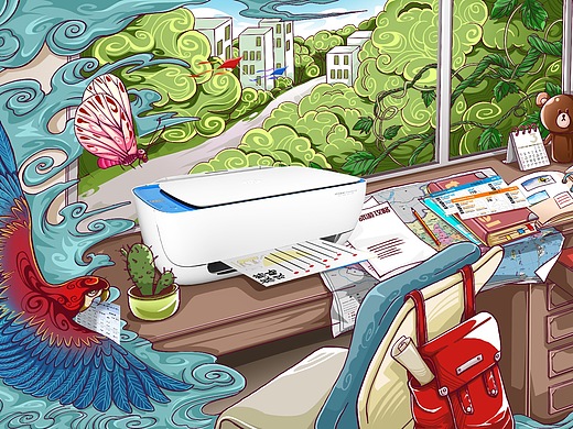 惠普打印机产品宣传插画