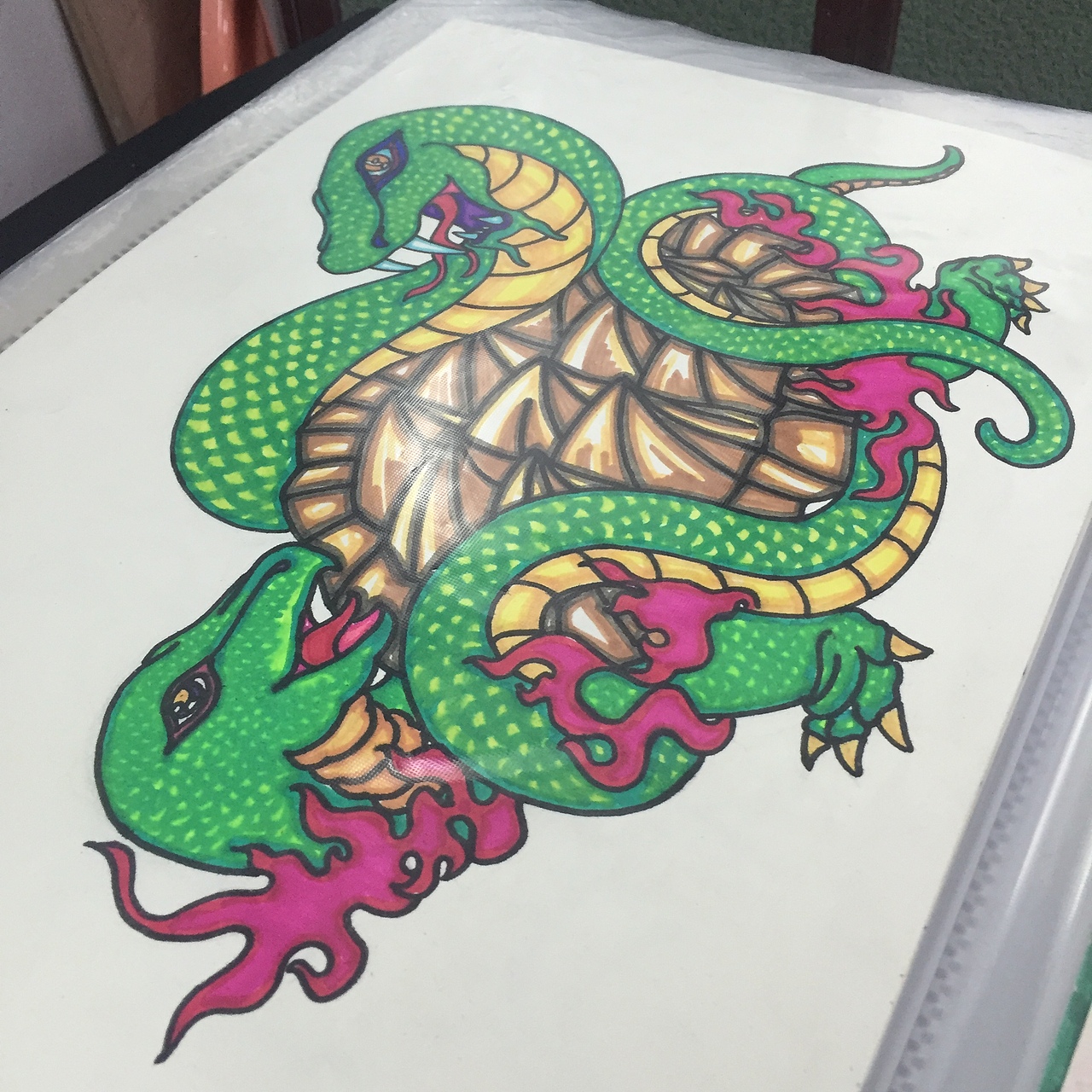 自个原创的儿童画范画朱雀玄武图