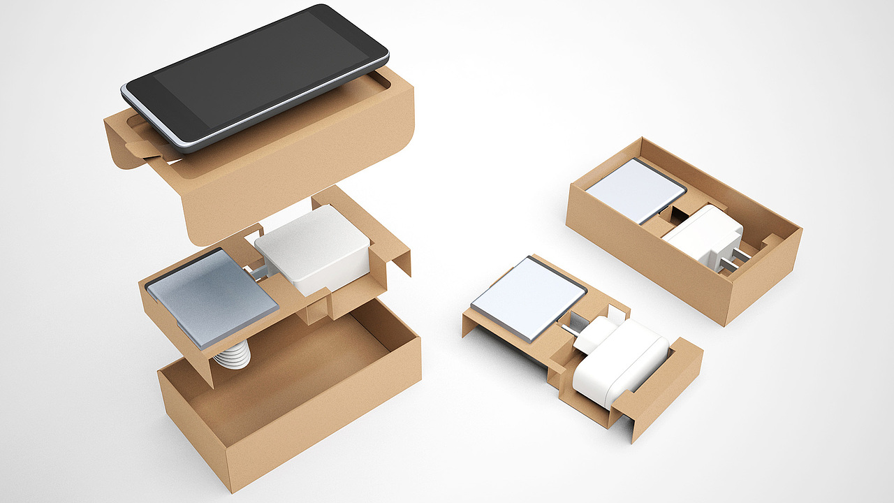 一款外销手机包装,设计亮点在于用2款纸卡内托解决客户6款充电头的包装烦恼