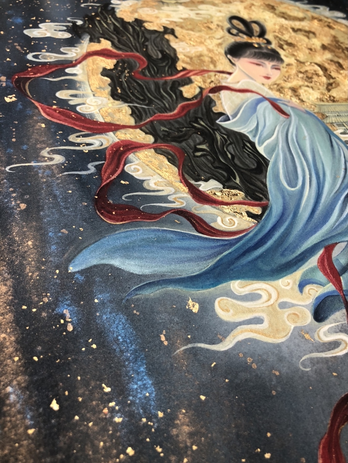 水彩古风嫦娥绘画设计月亮古代神话艺术【中国神话&山海经四方神】