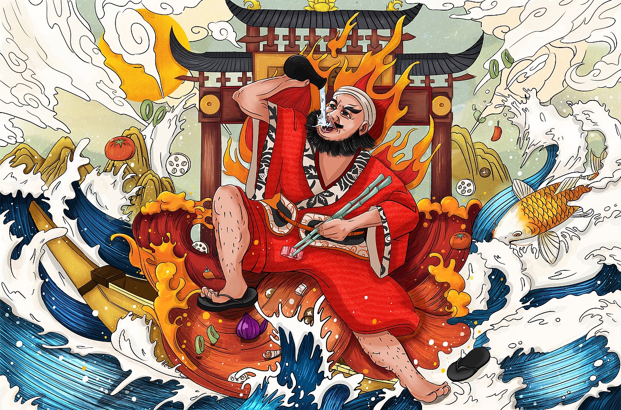 炊一瓶白酒包装插画设计（图ZMTM1NDE1NDg0） - 商业插画 - 站酷设计师Mis陈大欣原创素材 - 站酷ZCOOL