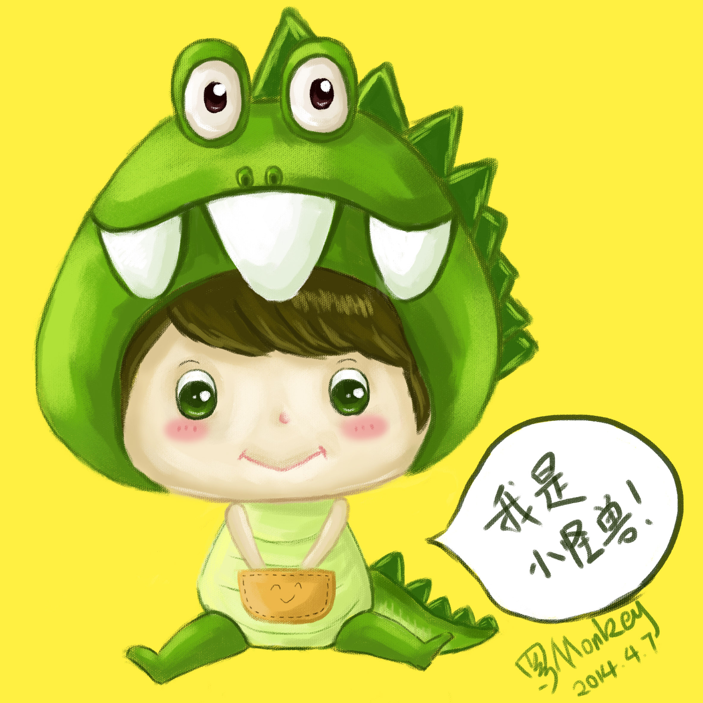 q版大怪兽小怪兽 插画 漫画 绿色 儿童