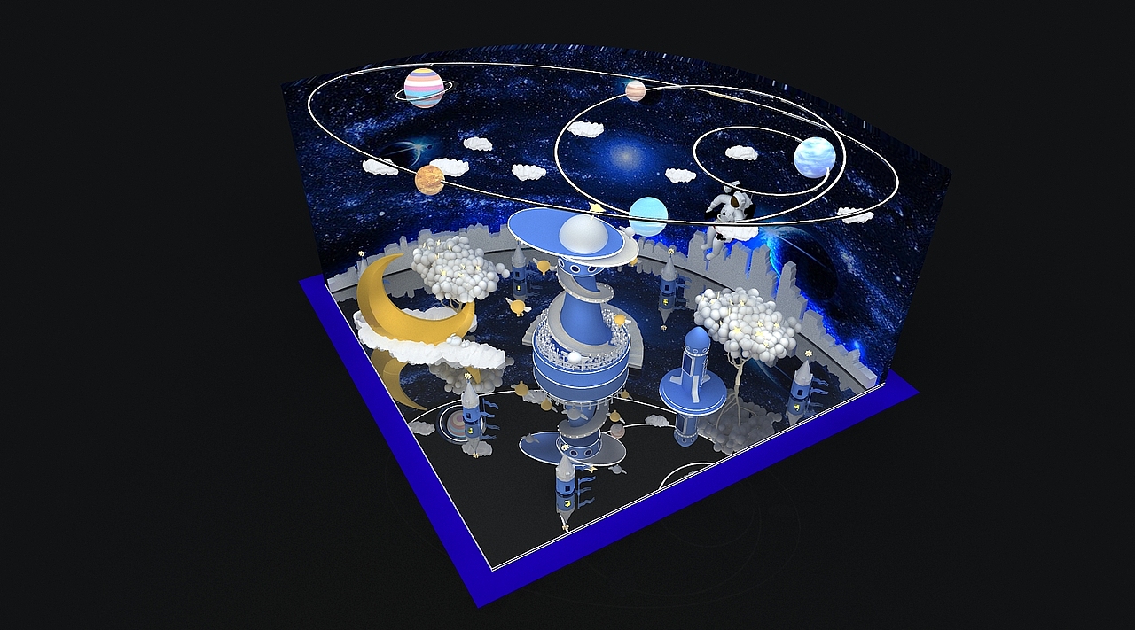 航天航空美陈设计3D效果图 展示展会展厅设计效果图