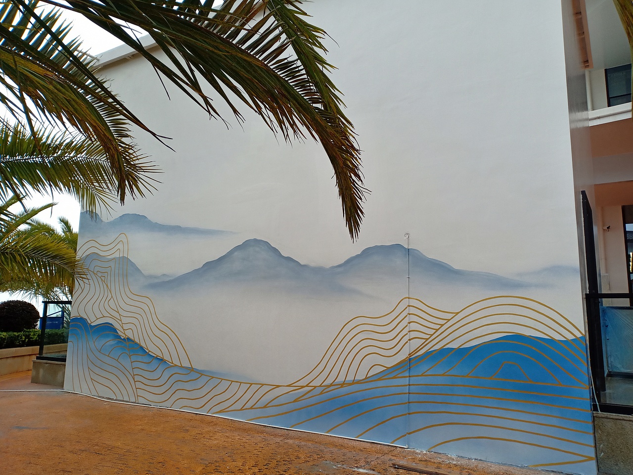 水墨金丝山水墙体彩绘—昆明锦泰彩绘