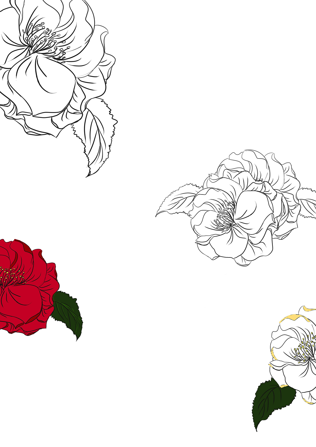 山茶花纹元素设计