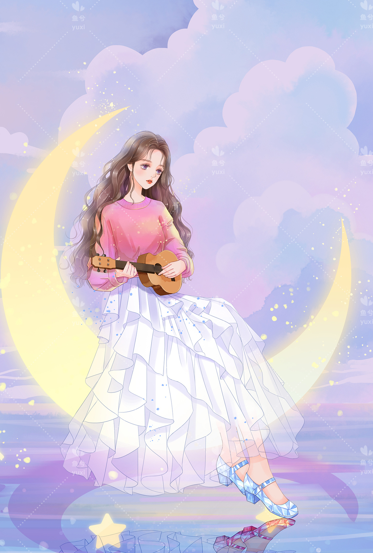 月光尤克里里女孩（图ZMjUzMzY0ODI0） - 商业插画 - 站酷设计师鱼兮水彩原创素材 - 站酷ZCOOL