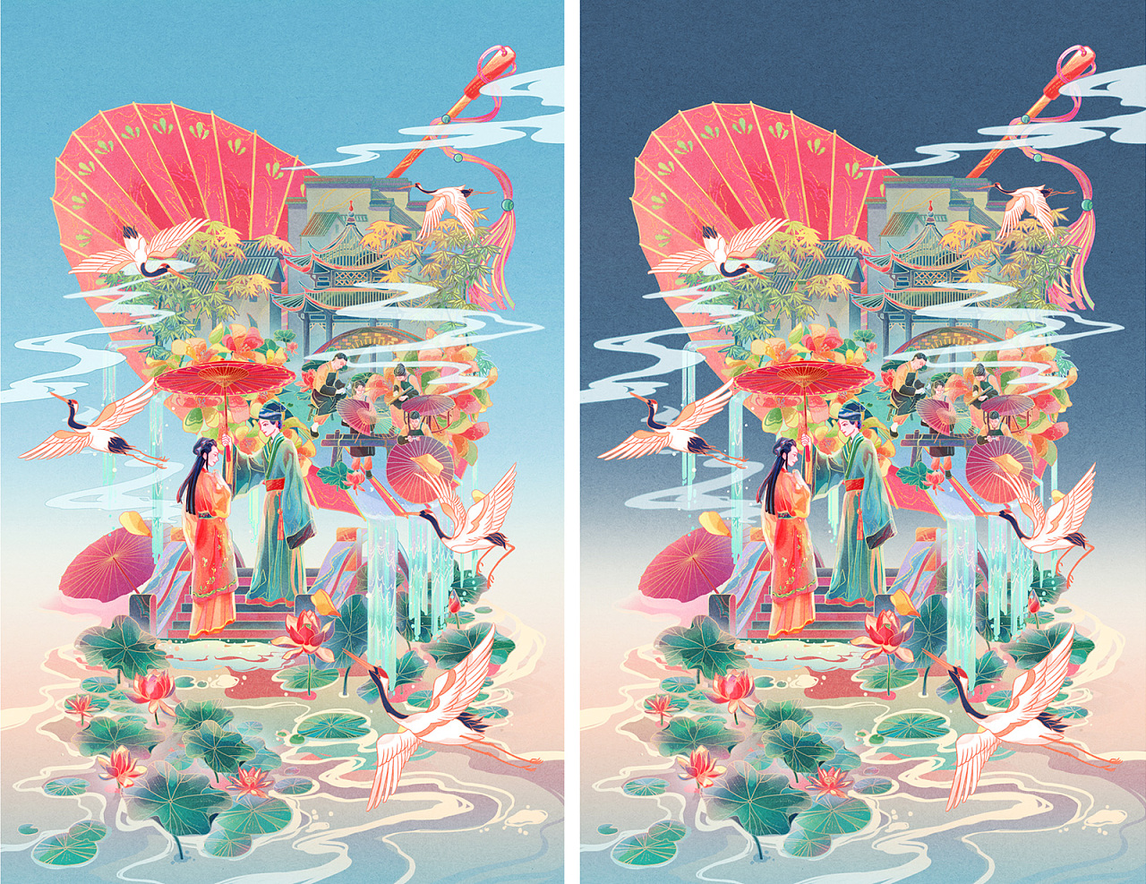 国风国潮插画-美食成都火锅主题及非遗油纸伞主题|插画|商业插画|知之