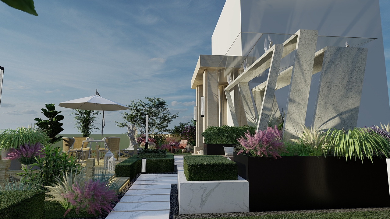 花园景观广州·柏悦湾露台设计办公楼露台设计中式四合院现代中式景观