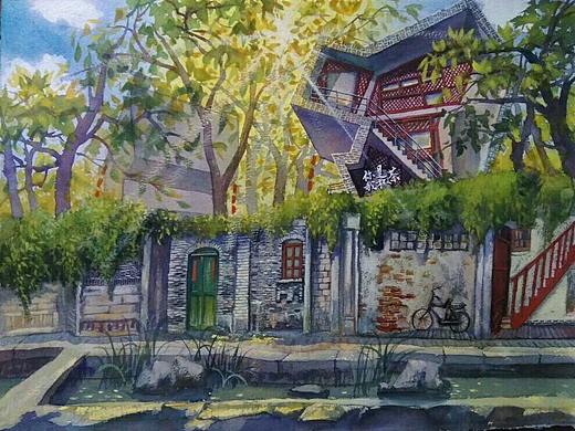 杭州旅游水彩画明信片