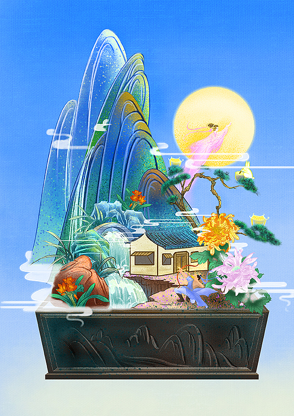 国风微缩场景嫦娥奔月