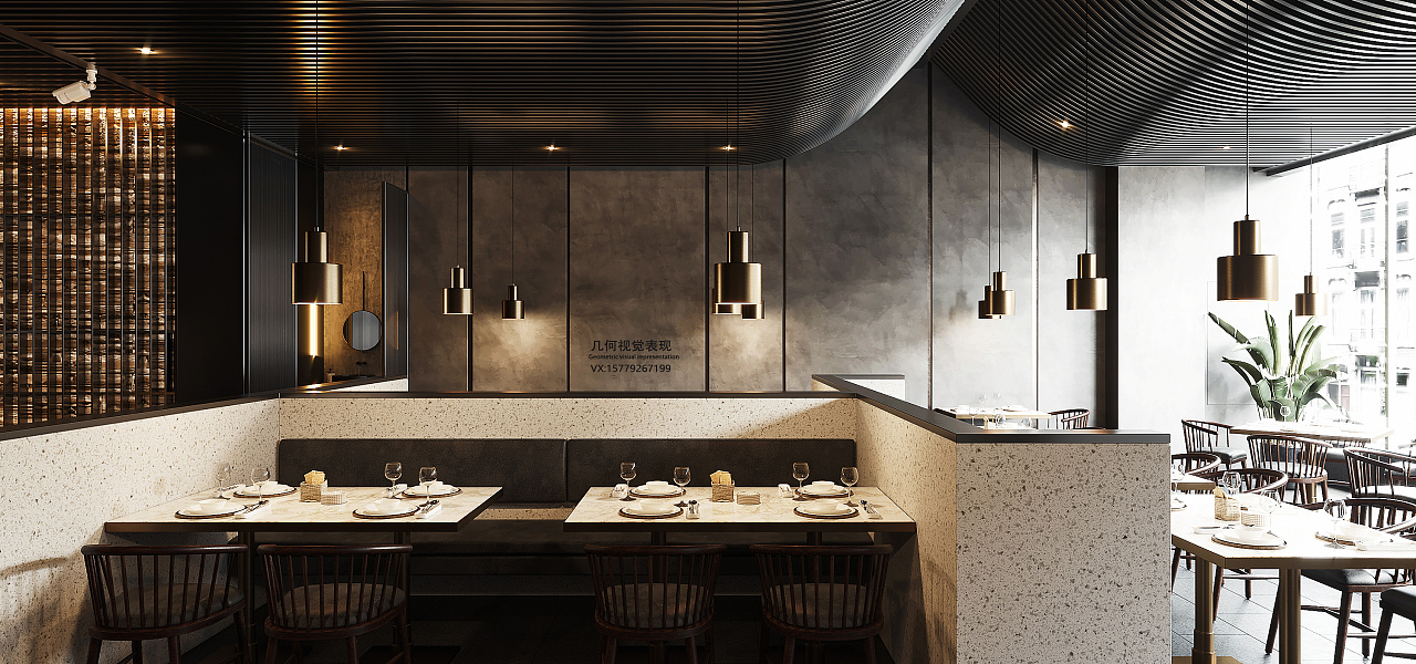 高桌子低板凳餐厅渲染