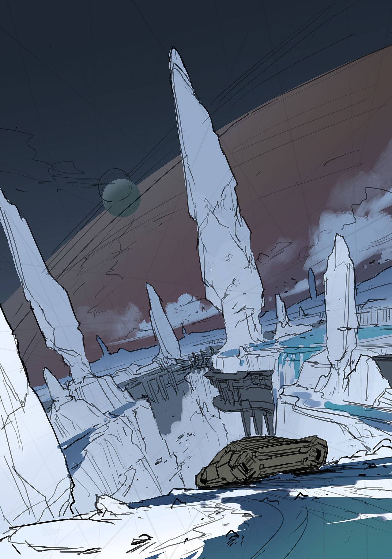 杜震—科幻场景气氛图《极寒之星》步骤