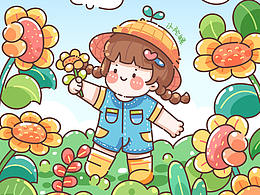 向日葵女孩小插画