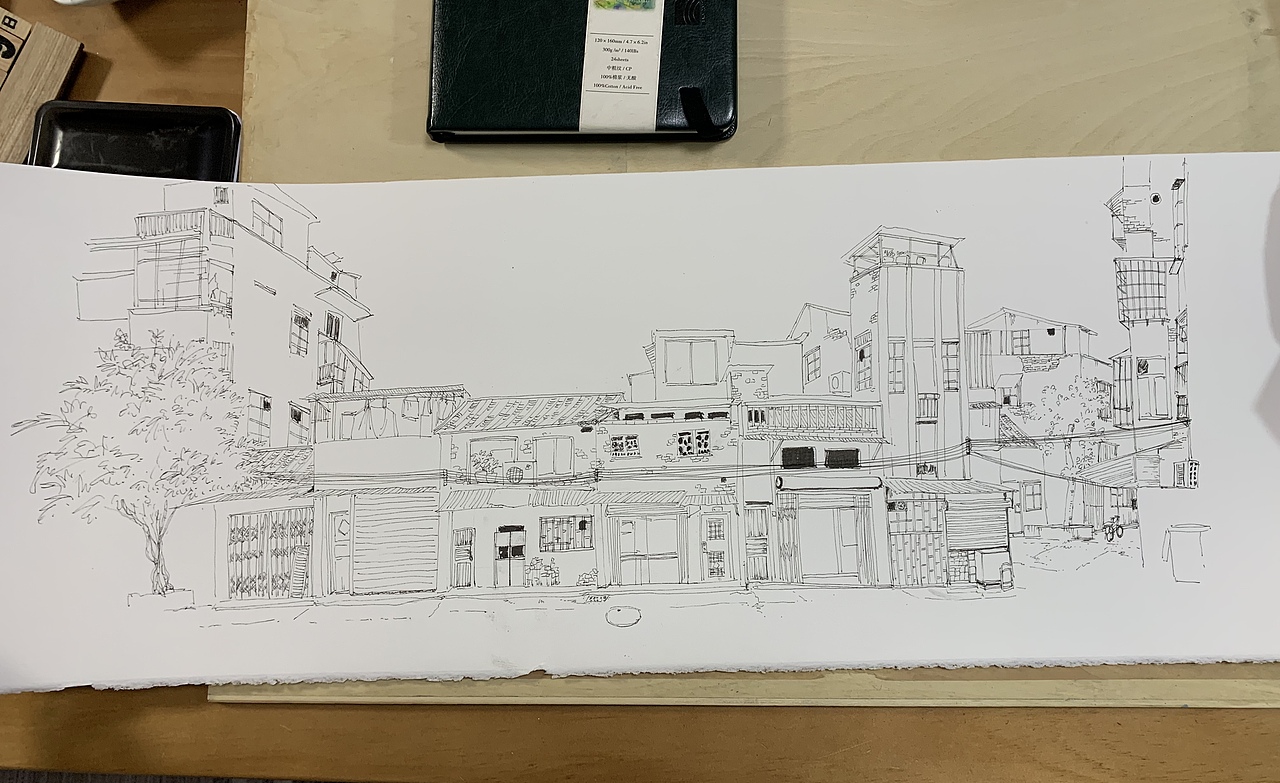 广州老街钢笔淡彩写生