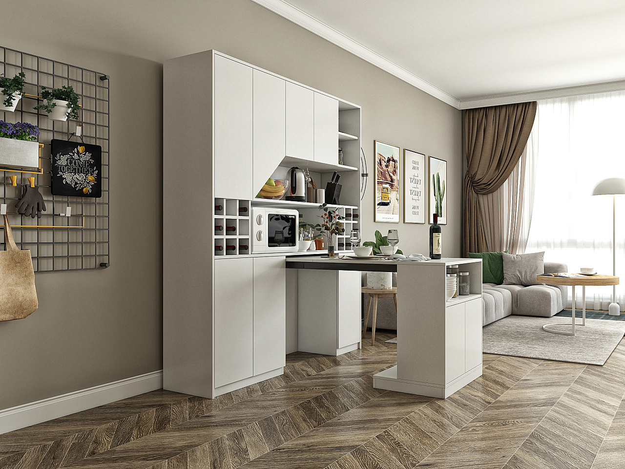 黄橡木折叠餐边柜