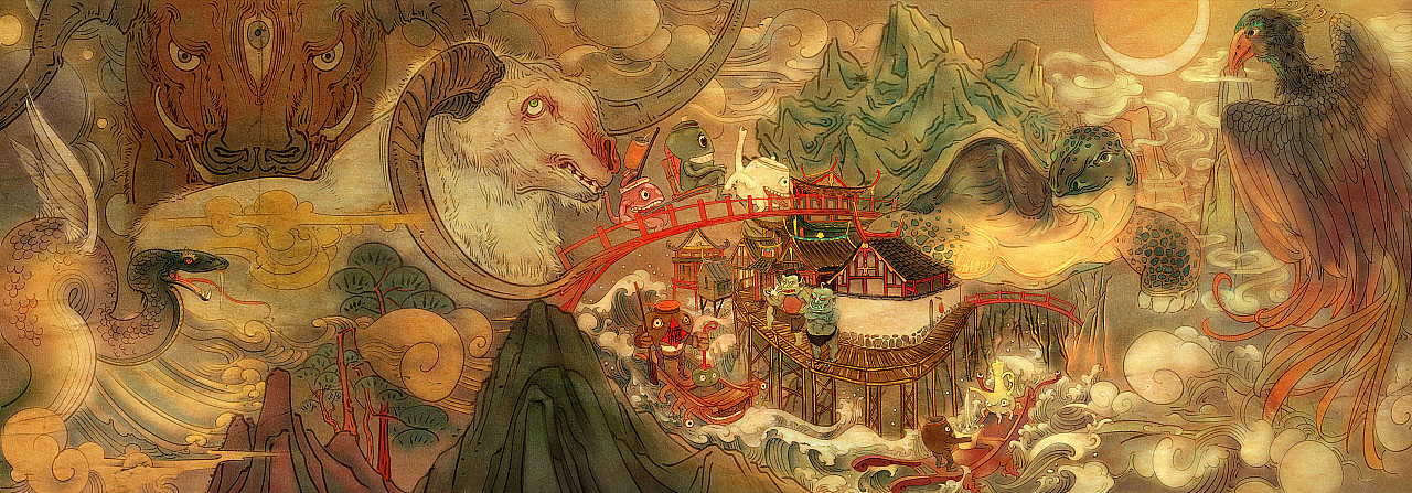 《問(wèn)山竹語(yǔ)君不言》《上溪圖》《山妖獻(xiàn)酒》（圖ZMTU4NTc0NjE2） - 商業(yè)插畫 - 站酷設(shè)計(jì)師葉智成原創(chuàng)素材 - 站酷ZCOOL