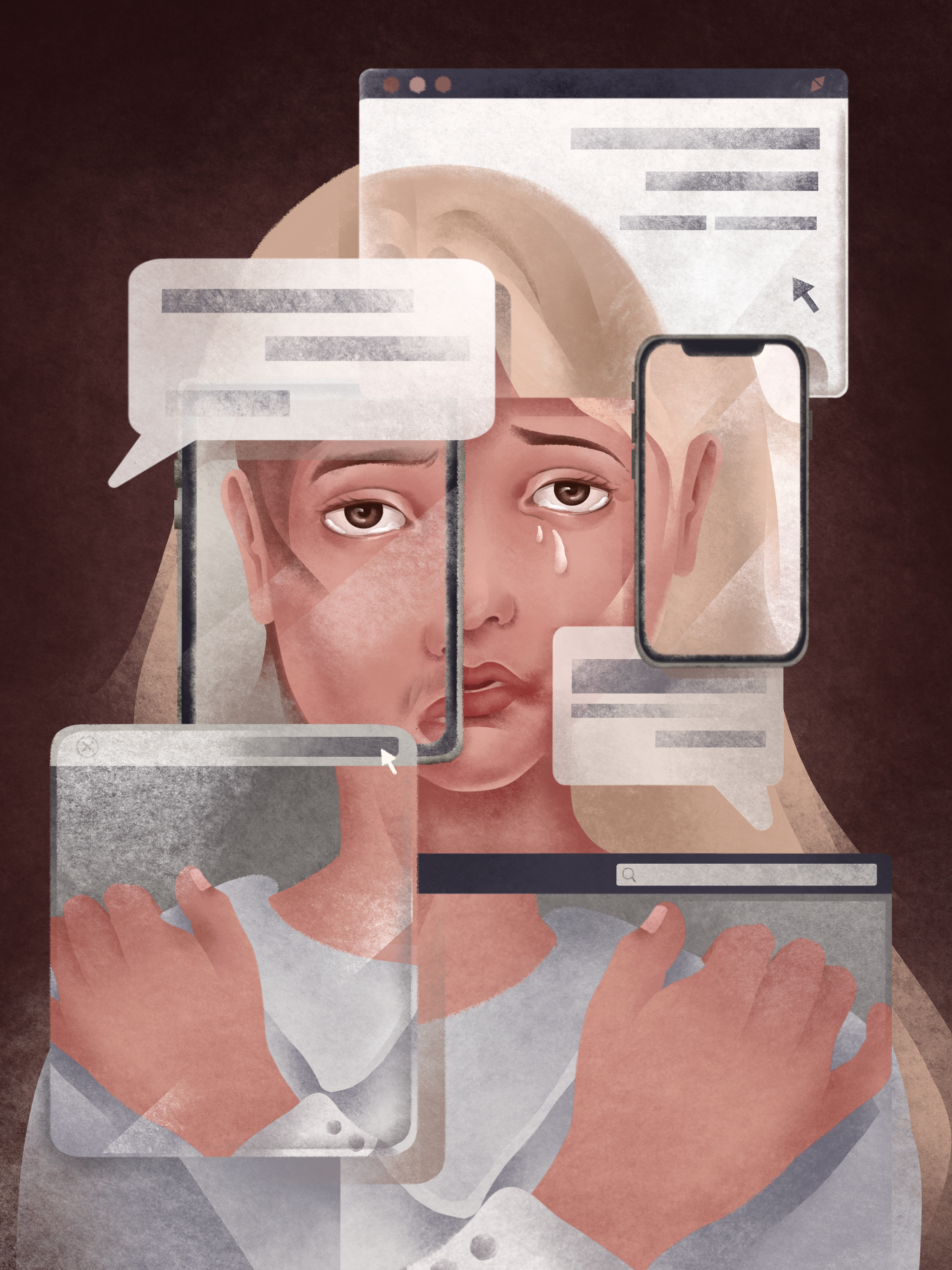 "指"尺之间——探讨网络暴力的系列插画