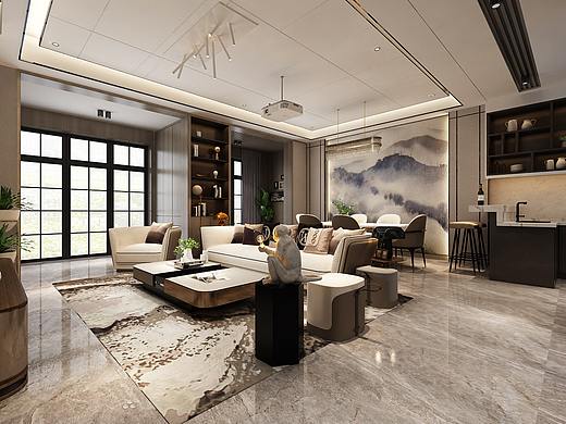 济南万泰装饰齐河绿城熙园200平别墅简约中式案例