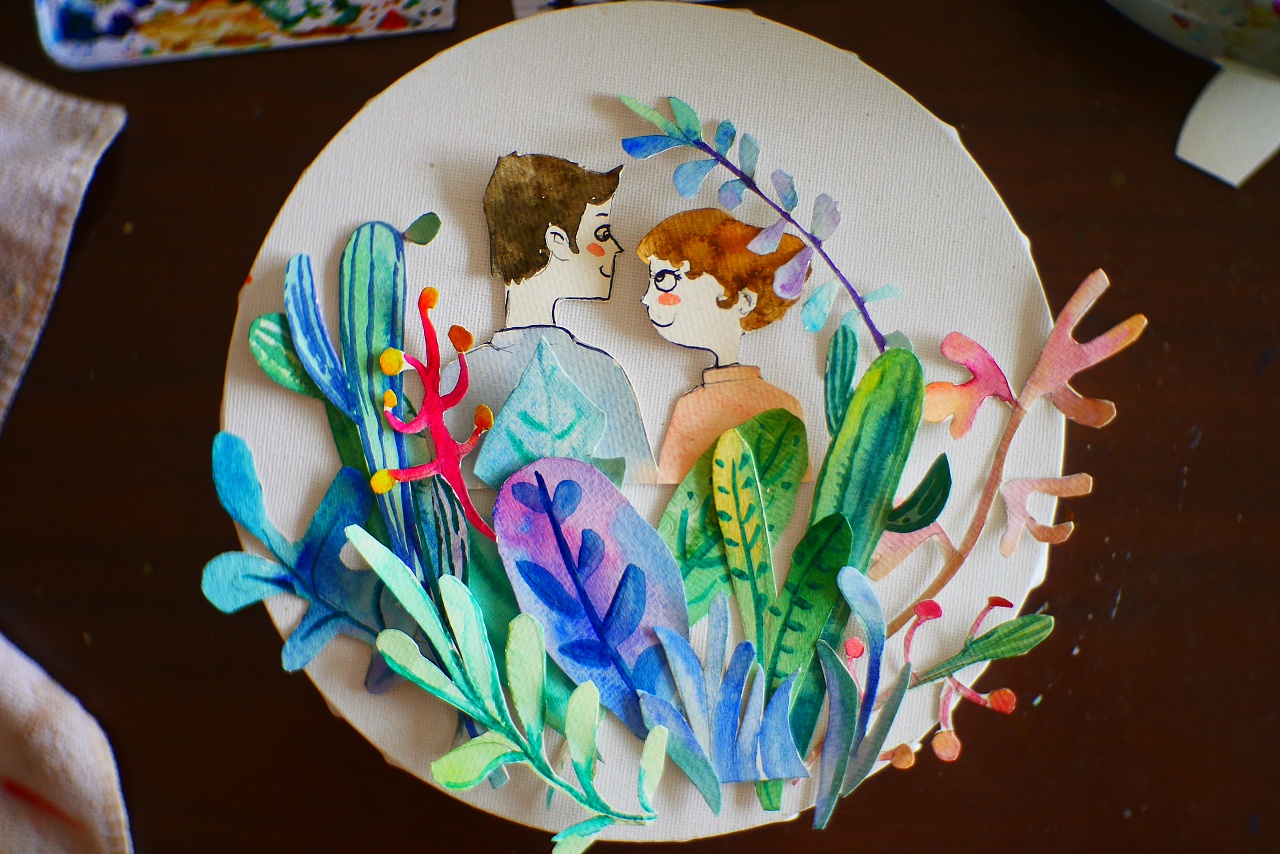 剪纸拼贴插画.送给我的刘先生.