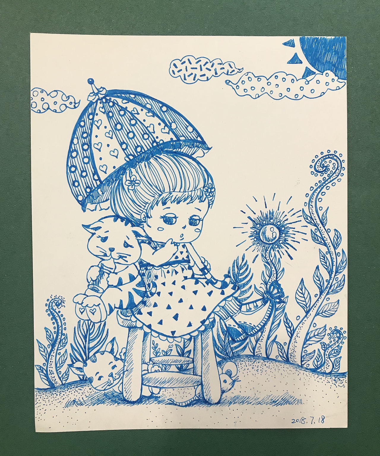 線條装飾畫～貓與女孩（图ZMTIzMjE4OTg0） - 儿童插画 - 站酷设计师小花Vivian原创素材 - 站酷ZCOOL