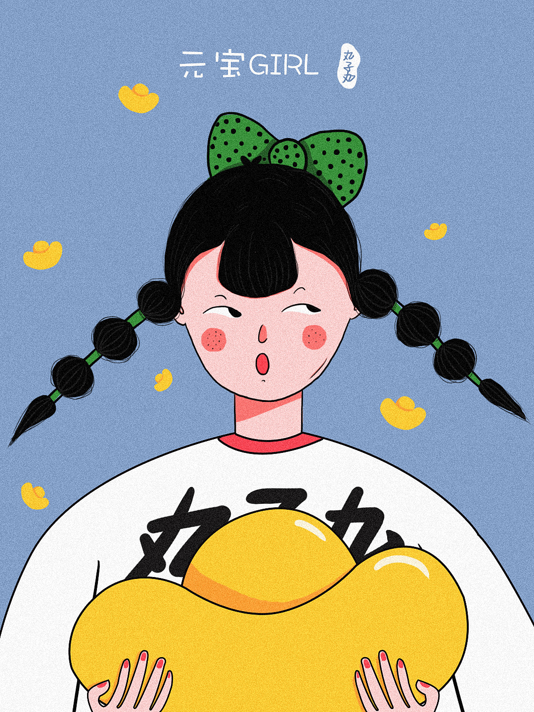 丸子头女孩和鲜花插画图片-千库网