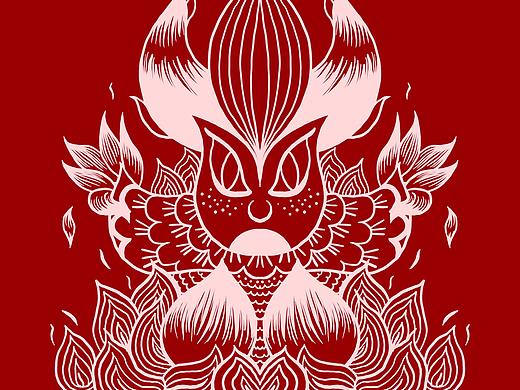 桃花怪-印花，插画，包装，图案