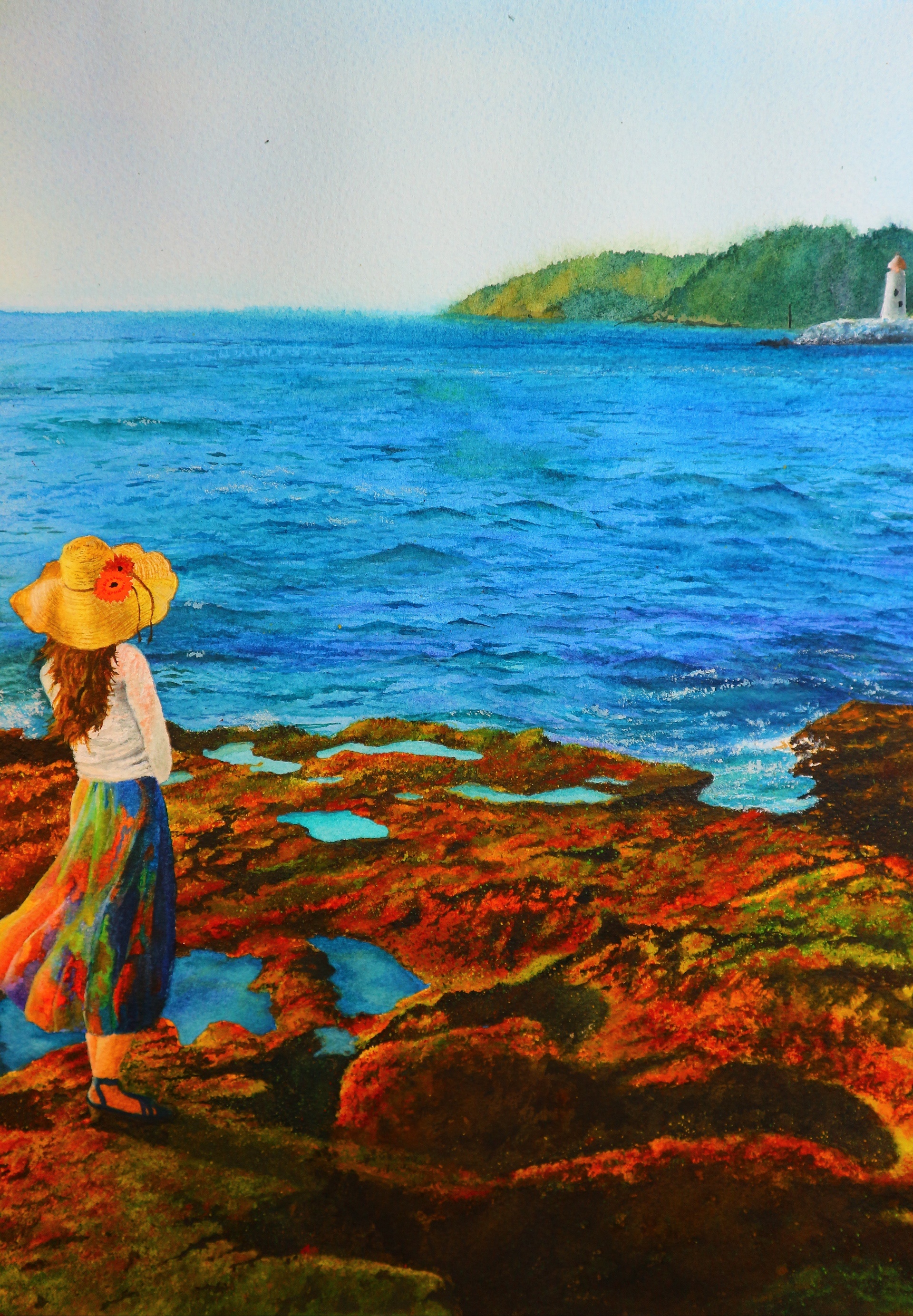 水彩画-清晨亚龙湾