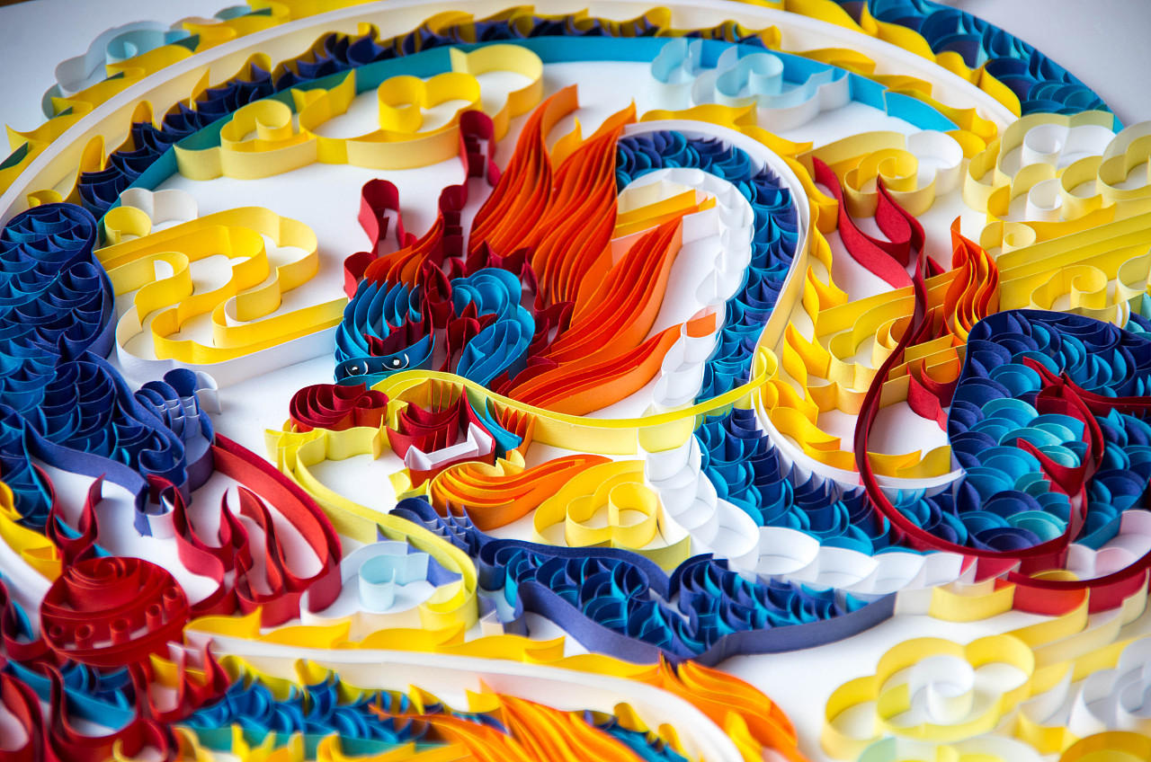 手工衍纸装饰画龙腾四海