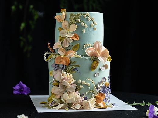 清新色系立体刮刀花拍摄豆沙裱花拍摄生日蛋糕西点拍摄