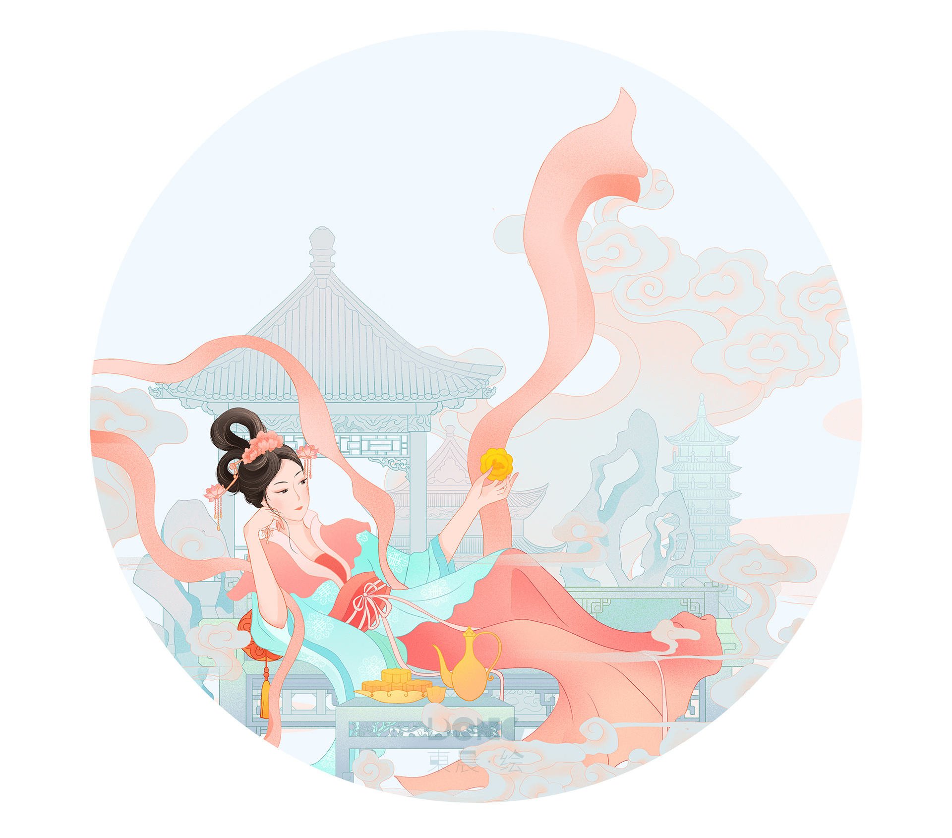 中秋节飞天嫦娥插画