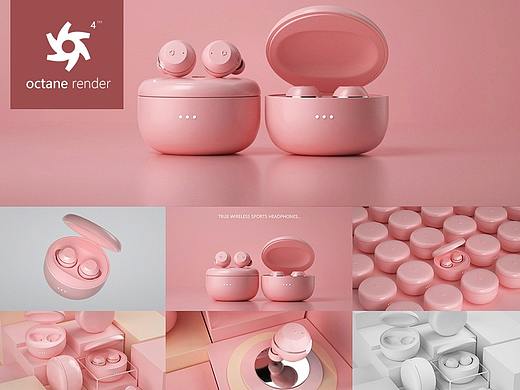 C4D+Octane渲染器的一组耳机产品的参考渲染练习