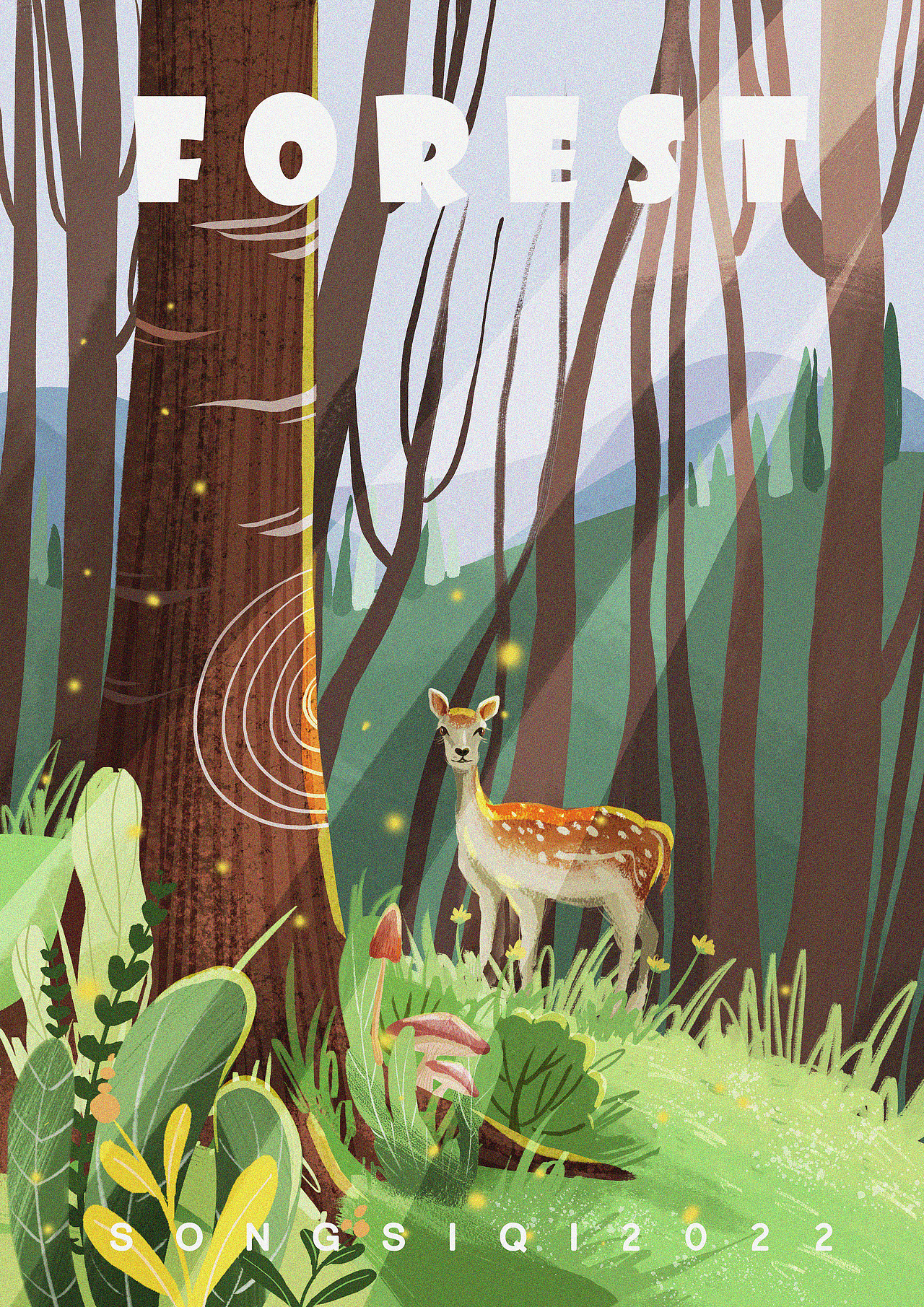 森林中的鹿（图ZMzAwNDI4OTQ0） - 儿童插画 - 站酷设计师思思插画原创素材 - 站酷ZCOOL