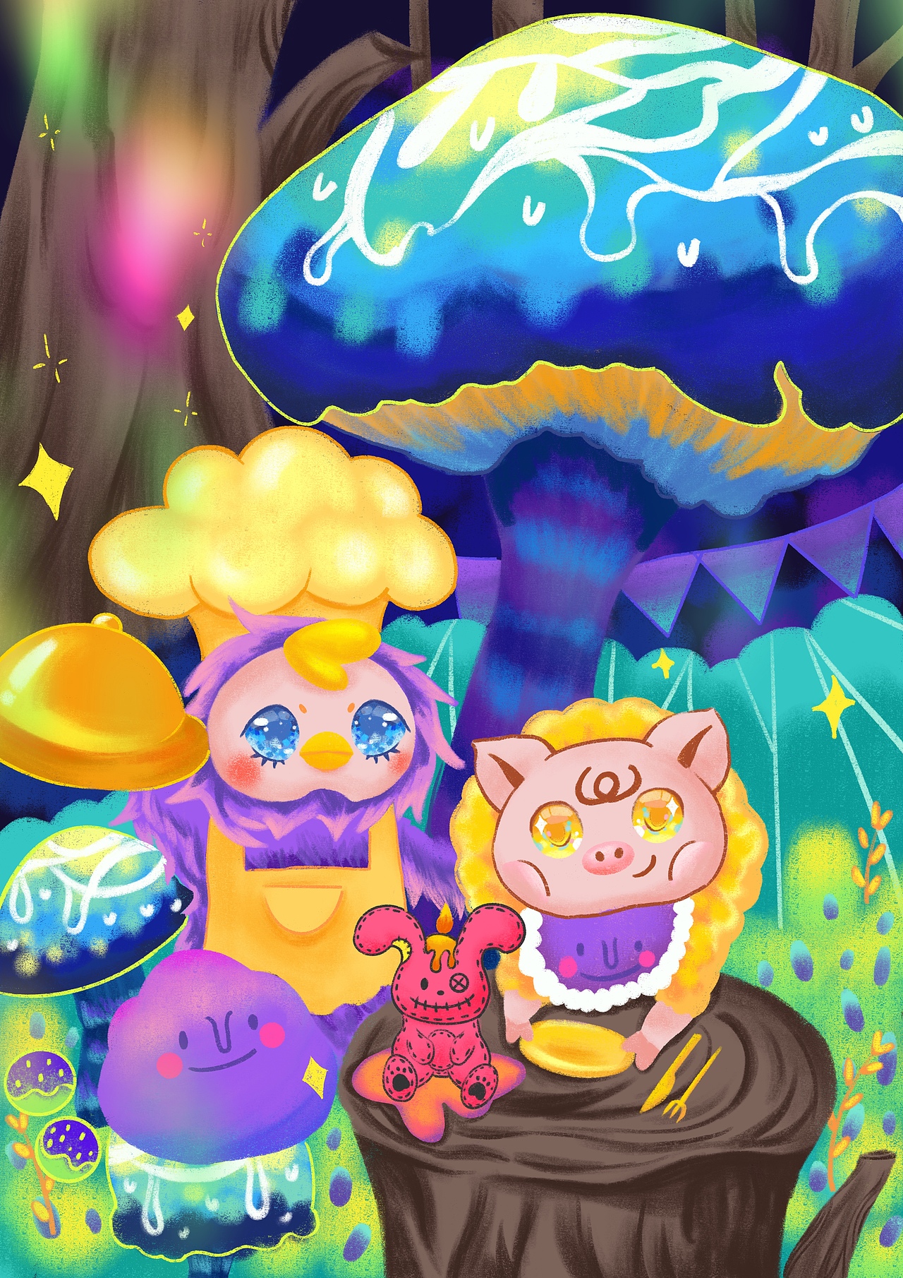七十二时幻想生物节日系列儿童插画毕业设计