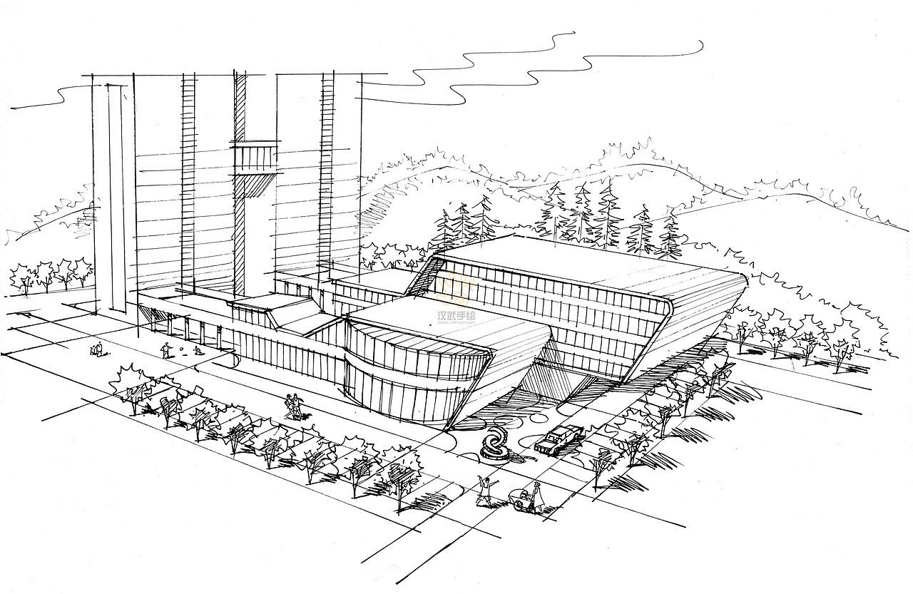 25例环艺建筑景观手绘透视线稿图