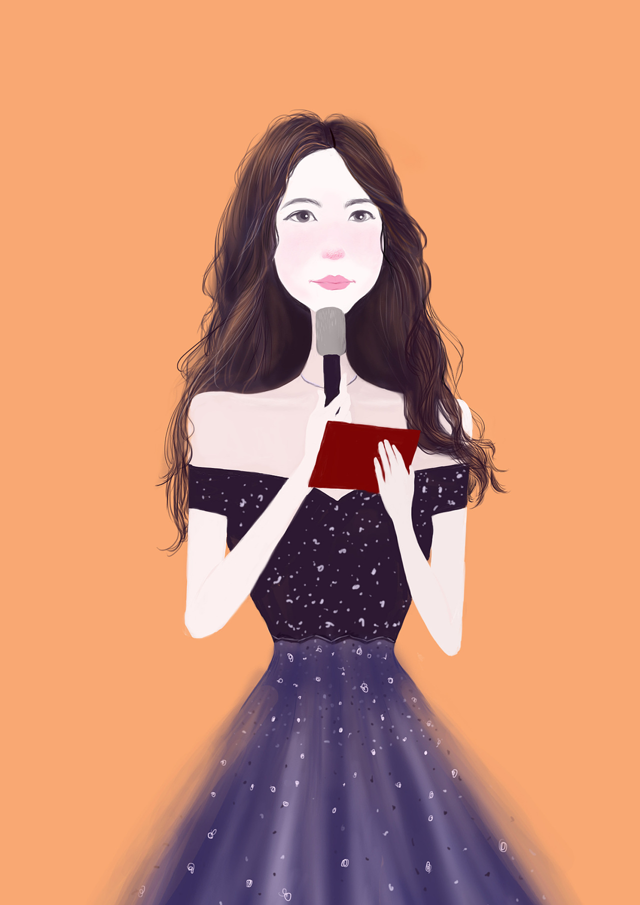 原创插画正在主持的小姐姐