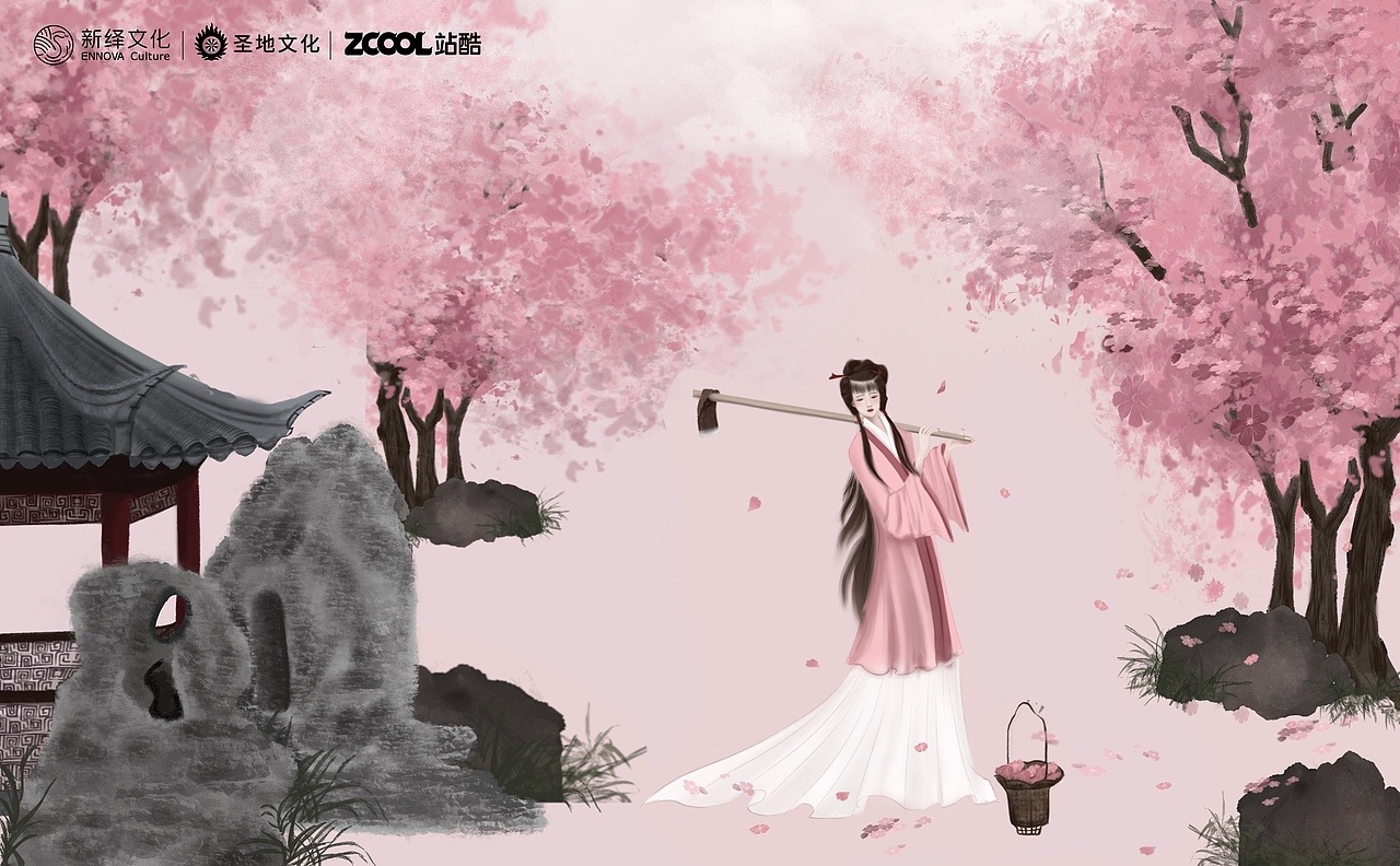 红楼梦-黛玉葬花（图ZMzA2OTI4MjU2） - 商业插画 - 站酷设计师YommyQin原创素材 - 站酷ZCOOL