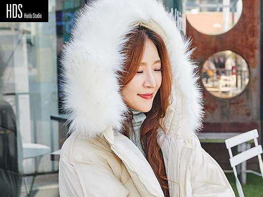 韩国模特韩国街景棉服拍摄